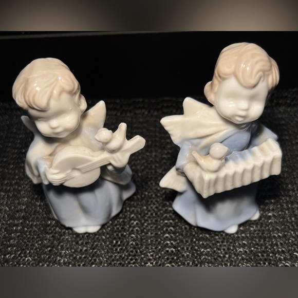 Set (2) Vintage Sanmyro Japan Porcelain Songbird Angels Mandolin Concertina 3.5” - Picture 2 of 12